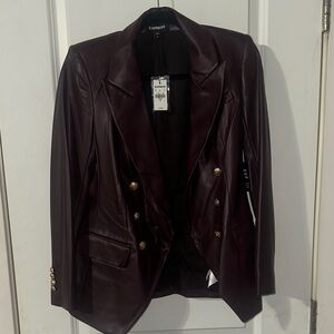 Express Women's Deep Burgundy Blazer with Gold Buttons